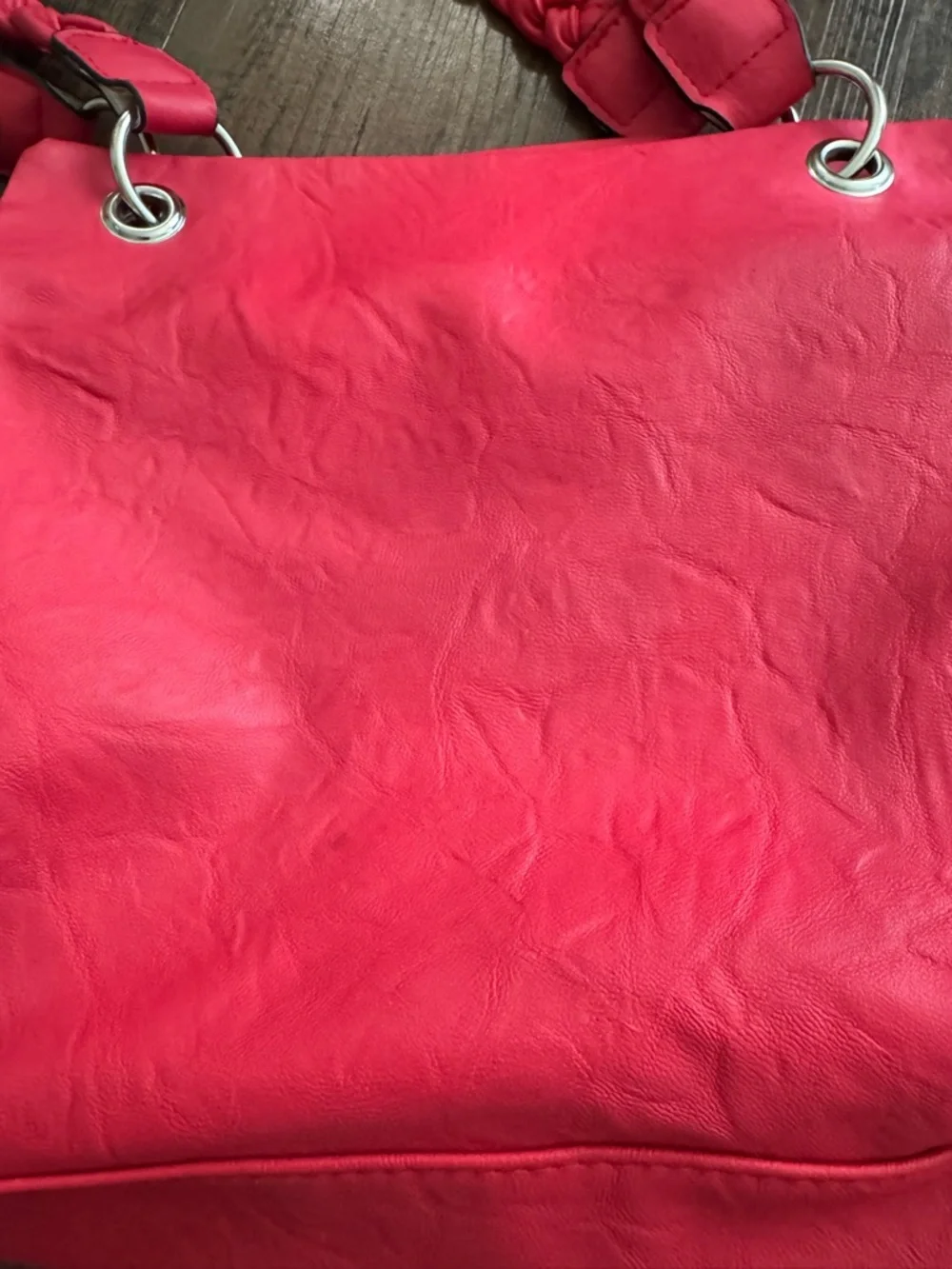 Rosetti Braided Handle Handbag Faux Leather Shoulder Bag Salmon Pink 14”x9.5”.